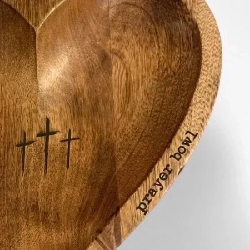 Wooden Religious Christian Congregation Prayer Bowl Gratitude Heart
