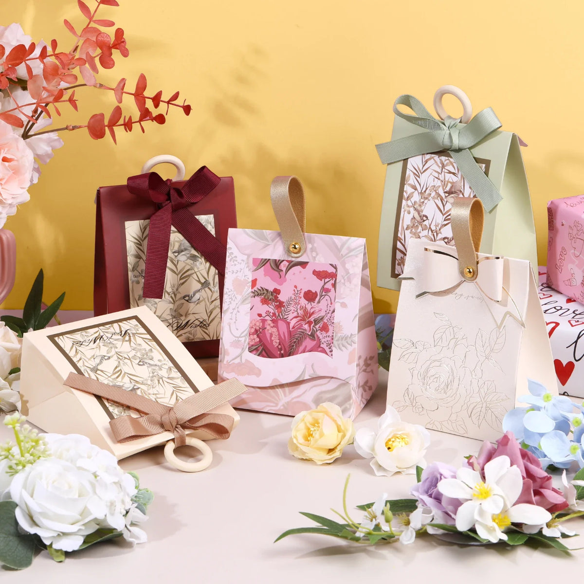 Flowers Birds Forest Wedding Candy Box Wooden Ring DIY Favors