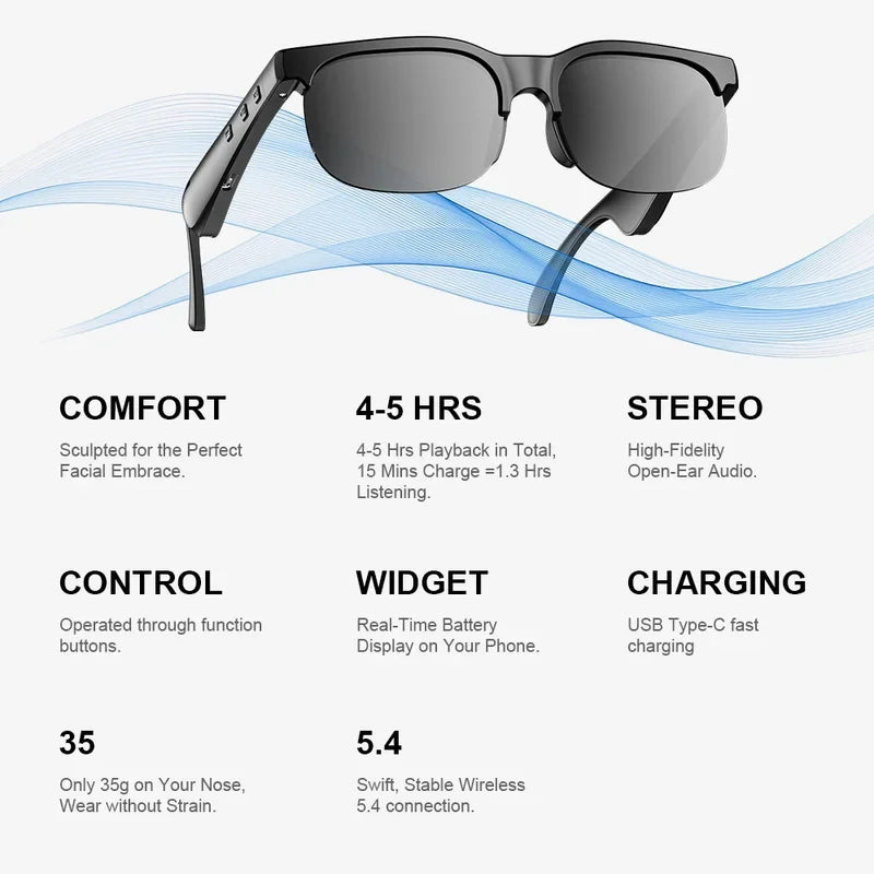 Smart Glasses Bluetooth Earphones – Calls, Music & UV Protection