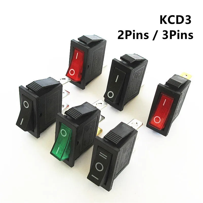 5-Pack KCD3 LED Rocker Switch ON/OFF 2/3 Position 16A 250V AC