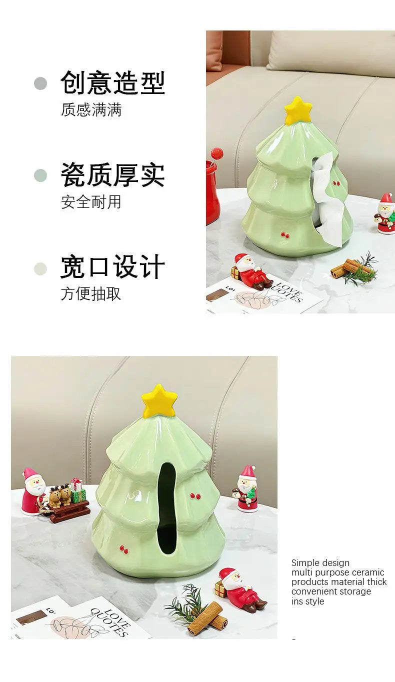 Creative Ceramic Tissue Box Christmas Tree Festive Atmosphere Napkin