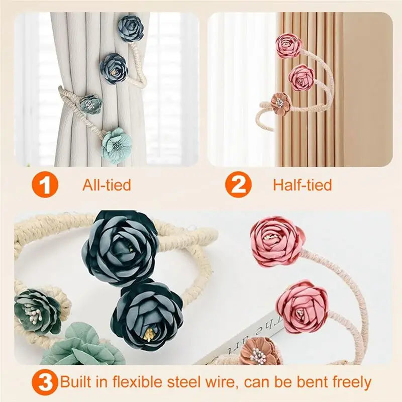A36T-Flower Curtain Tie Buckle Versatile Living Room Punch-free Rope