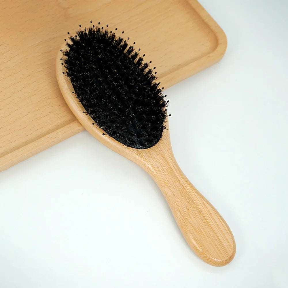 Natural Bamboo Boar Bristle Hair Brush & Air Cushion Comb