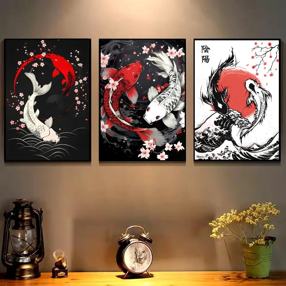 Lucky Koi Yin Yang Canvas Wall Art | HD Print Home Decor