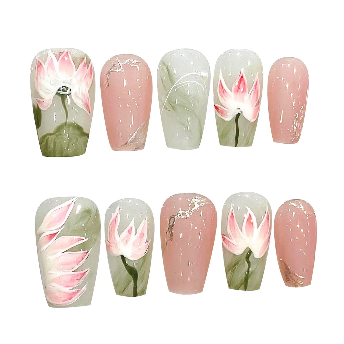 YADORNOS Lotus Press On Nails | Chinese Floral Pink Fake Nails
