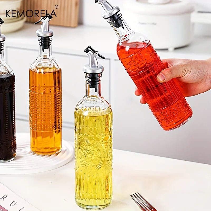 KEMORELA Glass Olive Oil Decanter – Leak-Proof Pouring Spout