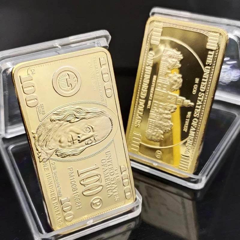 USA $100 Gold-Plated Novelty Bullion Bar Coin with Gift Box