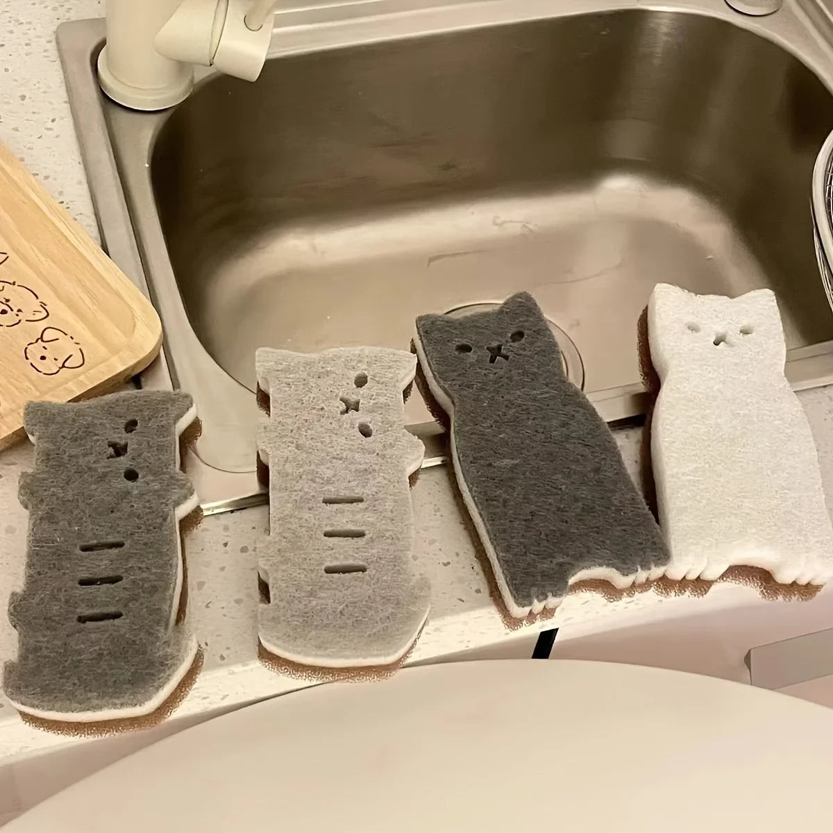 4-Pack Cute Cat Kitchen Sponge Set | Microfiber Dishwashing
