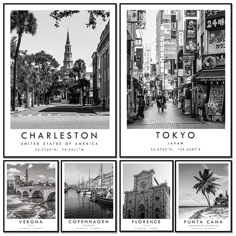 Black & White Cities Canvas Wall Art | Rome Florence Berlin Print