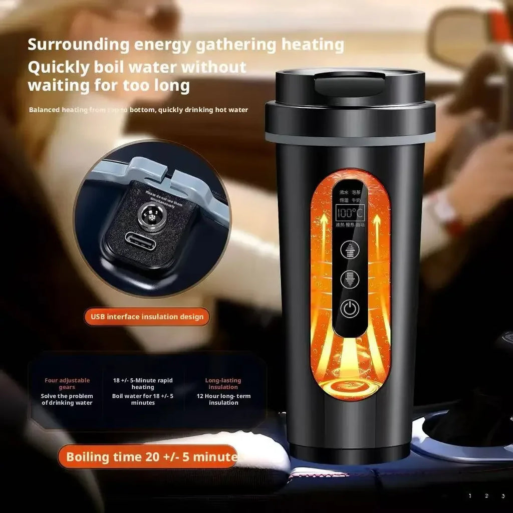 500ml 12V/24V Car Electric Kettle | Stainless Steel Travel Mug