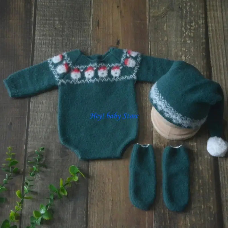 Newborn Knitted Romper Hat & Socks Set | Baby Photo Outfit