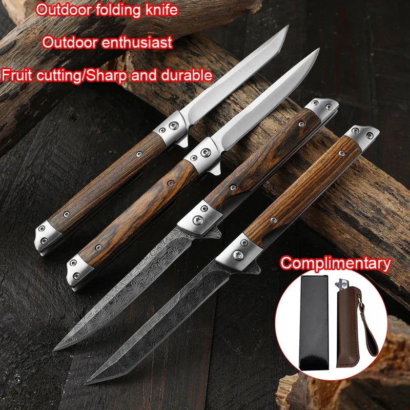 Stainless Steel Folding Pocket Knife – Wood Handle | 9.3cm Blade