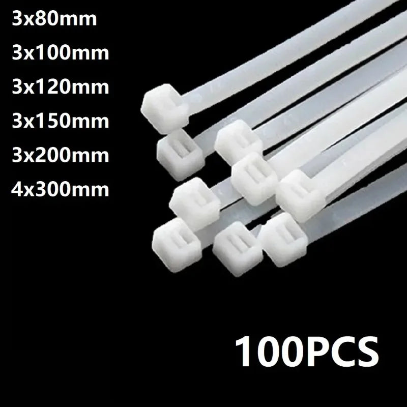 100-Pack White Self-Locking Nylon Cable Ties | Industrial Strength