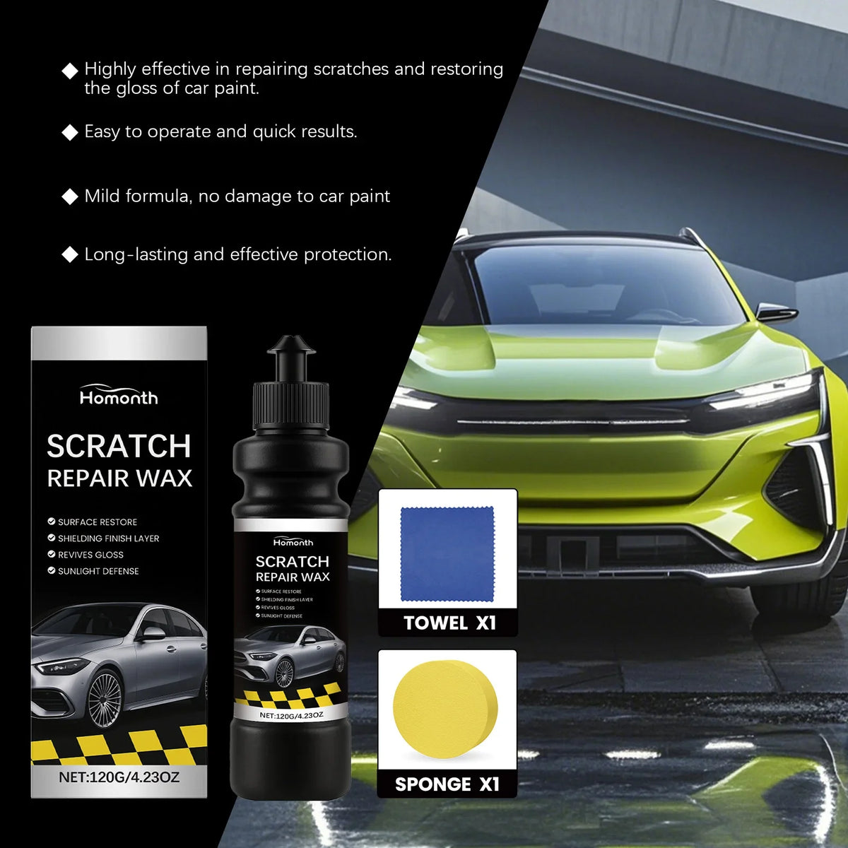 Homonth Car Scratch Repair Wax Kit | Polish & UV Protection