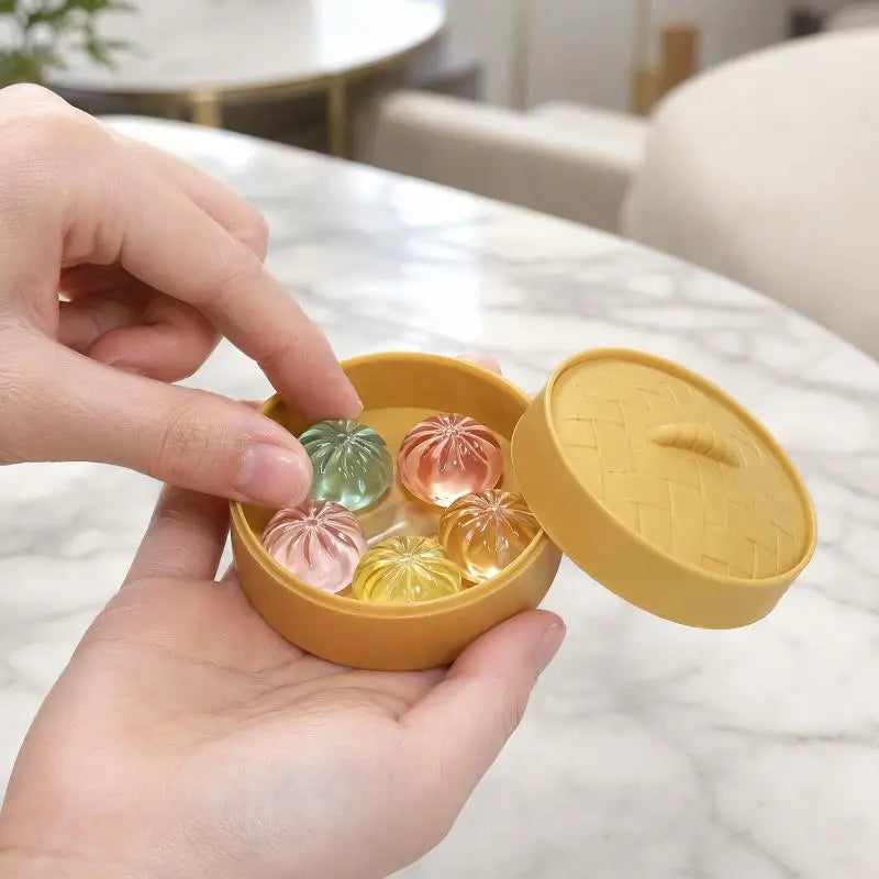 5-Piece Mini Dumpling Squishy Toys Set with Steamer Basket