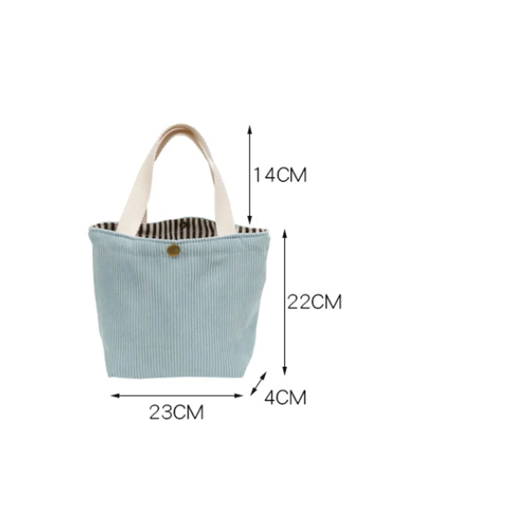 Lunch Bag Corduroy Canvas Box Drawstring Picnic Tote Eco Cotton Cloth