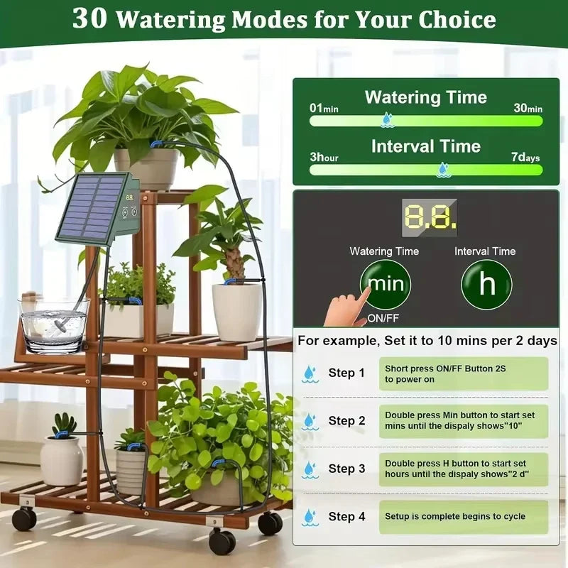Solar Drip Irrigation Kit with Watering Timer & Water Alarm
