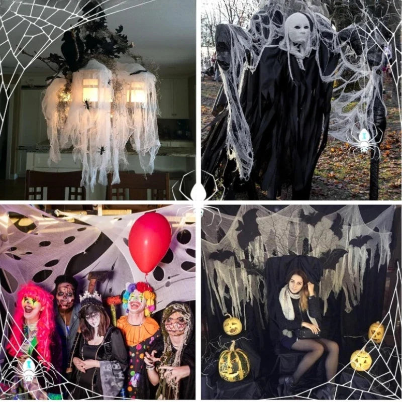 Large Stretchable Halloween Spider Web Cobweb Decoration Set
