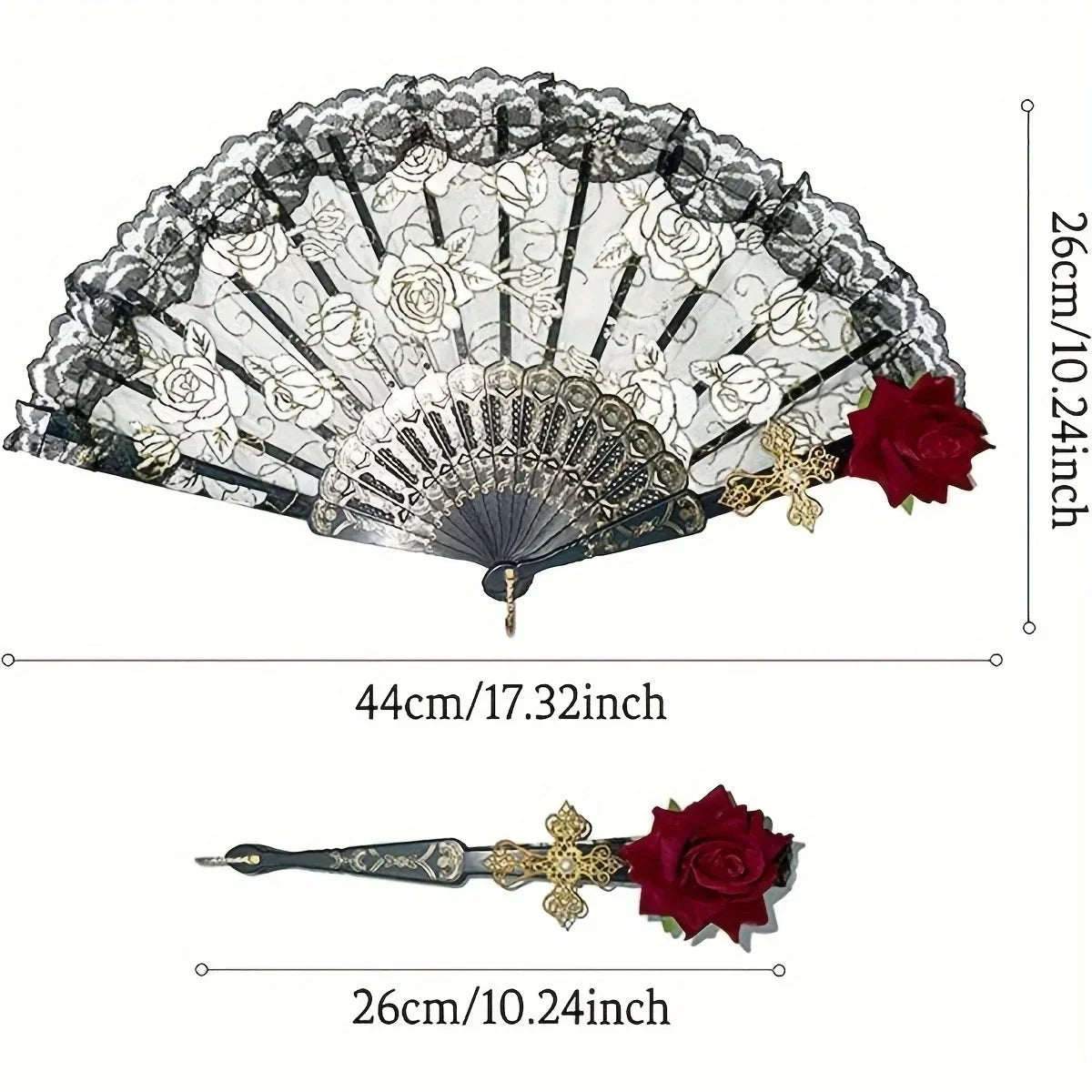 Dance Fan Ornament Ladies Lace Hand Black White Cloth Folding Fans