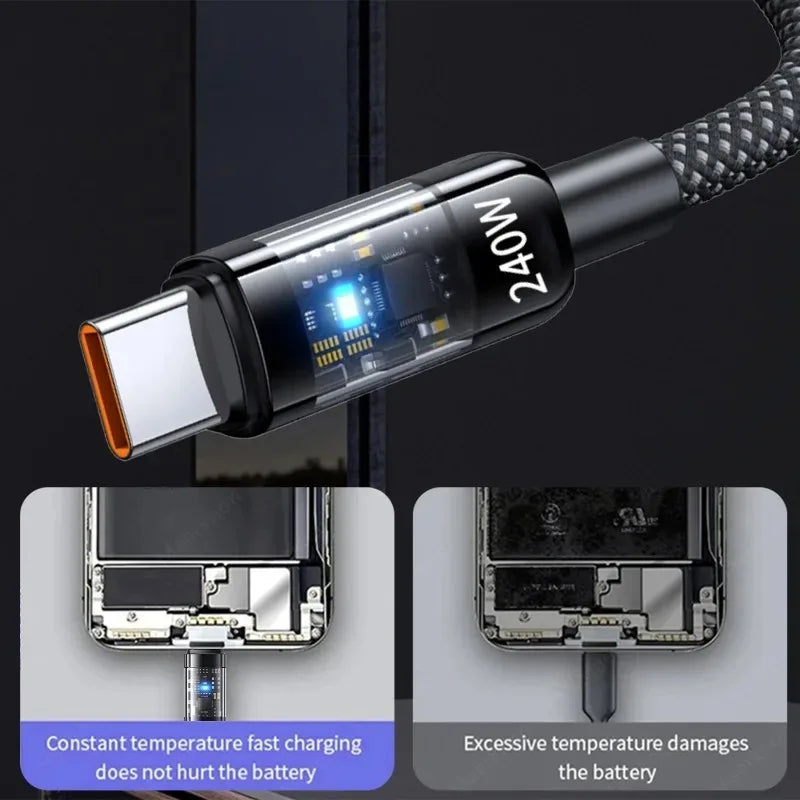 240W USB-C Fast Charging Cable | Nylon Braided LED Display