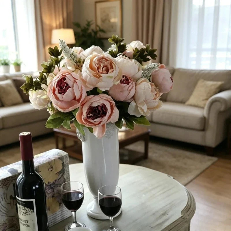 13 Heads Silk European Peony Bouquet Artificial Flower Rose Wedding