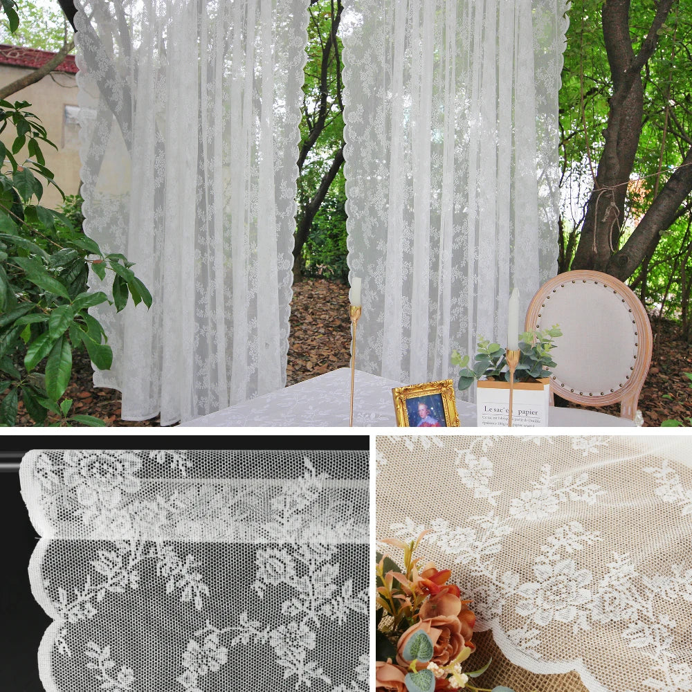 White Floral Lace Sheer Curtains | Rod Pocket Voile Drapes
