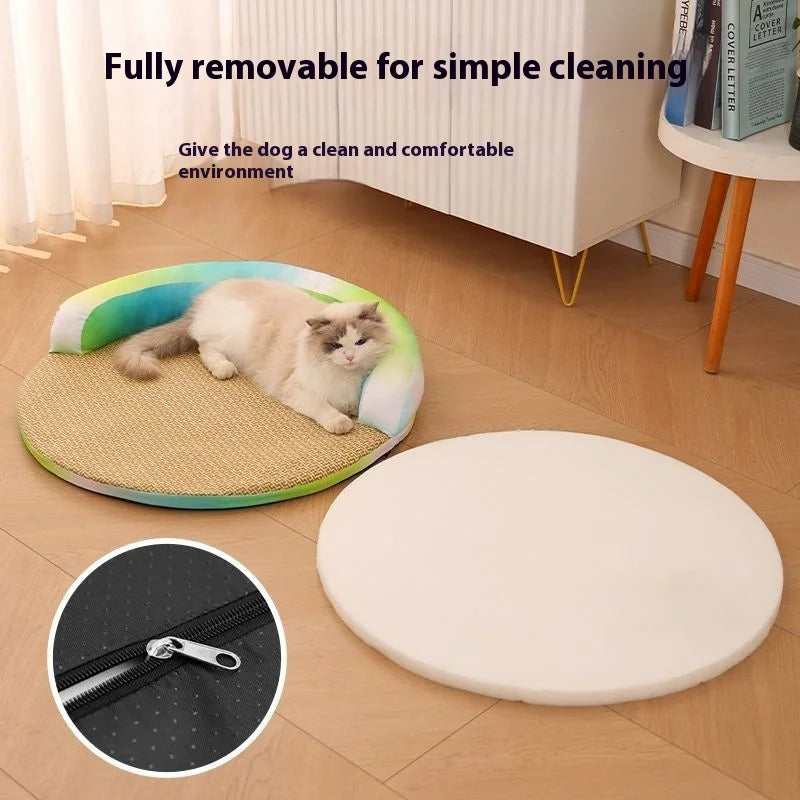 Summer Cooling Pet Bed Detachable Rattan Mat Ice Silk Cat Dog All