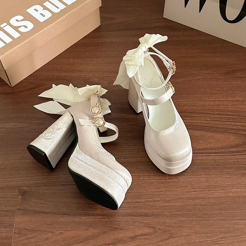 Women's Platform Mary Jane Pumps – Butterfly-Knot Heels