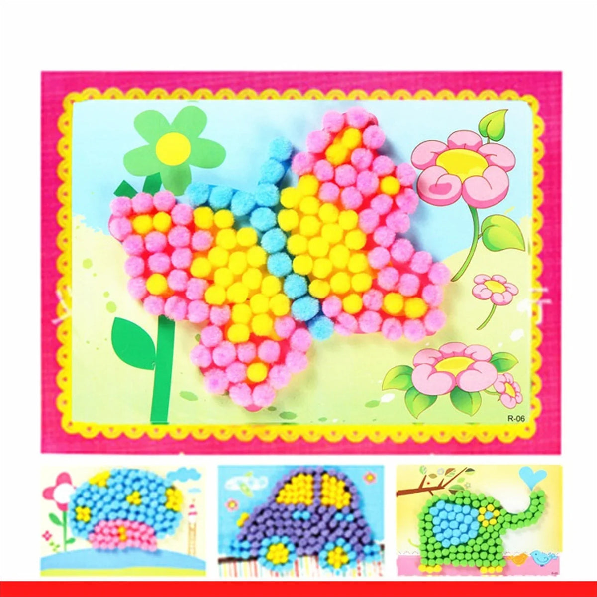Kids Plush Ball Painting Sticker DIY Craft Kit – 2 Pcs Set