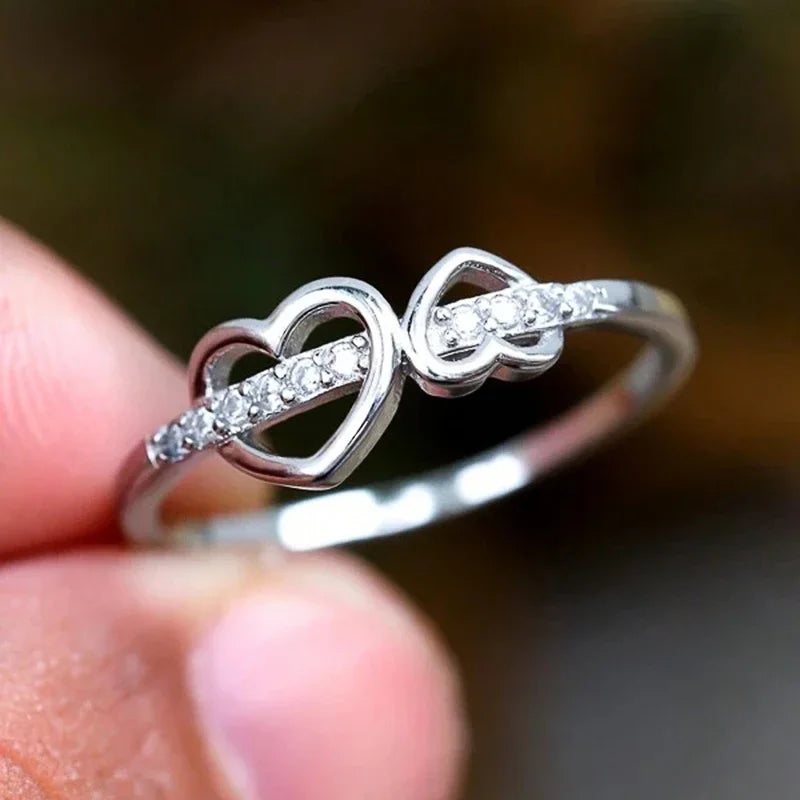 Huitan Double Heart Ring – Cubic Zirconia Sparkling Women's Ring