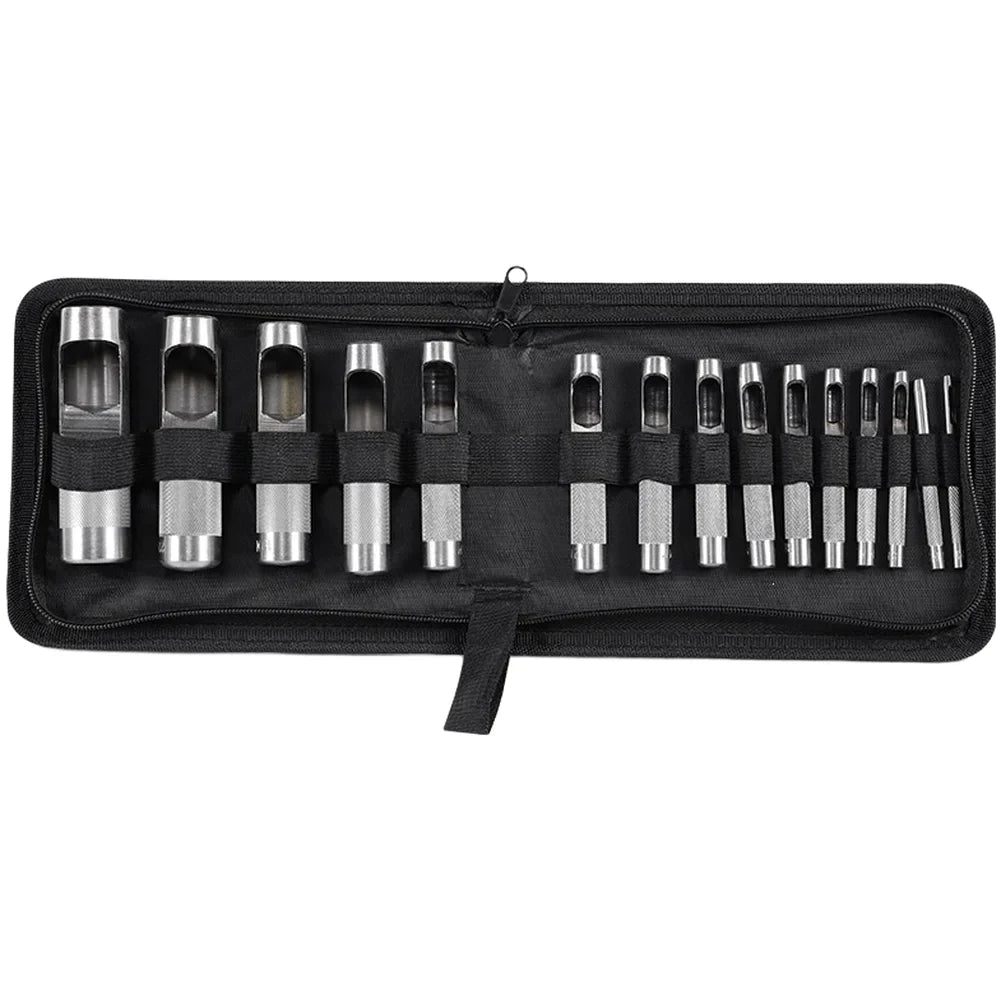 Round Hole Punch Set 12/15pc – Leather Belt & Craft Cutter Tool