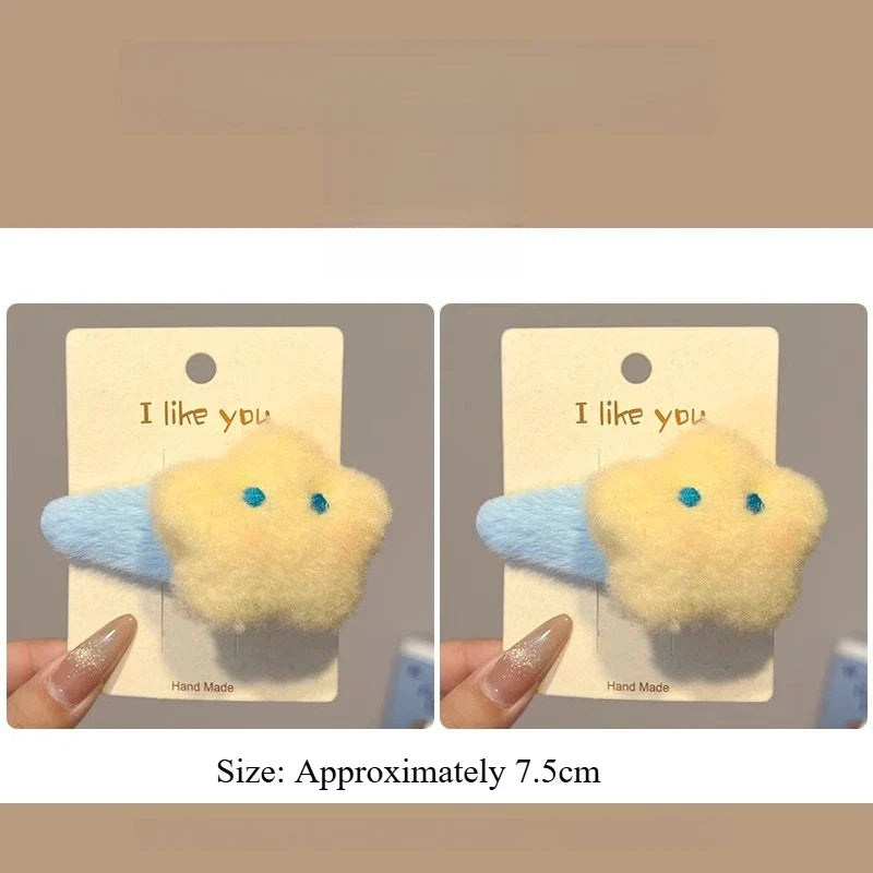 Cute Autumn Winter Plush Moon Star Hair Clip Womens Side Bangs