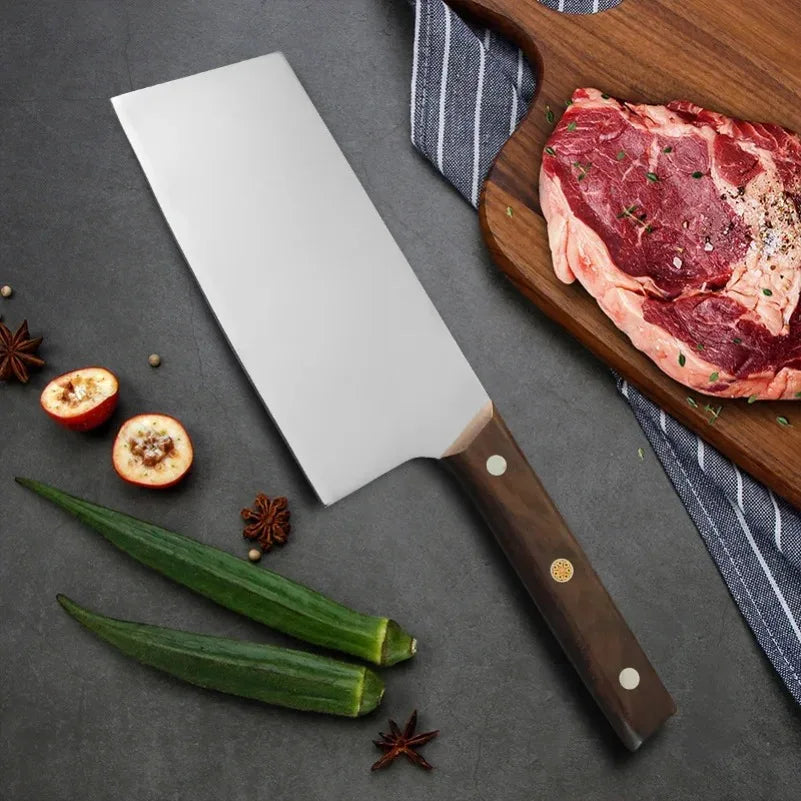 InLeung Stainless Steel Chef's Cleaver Knife – Wood Handle