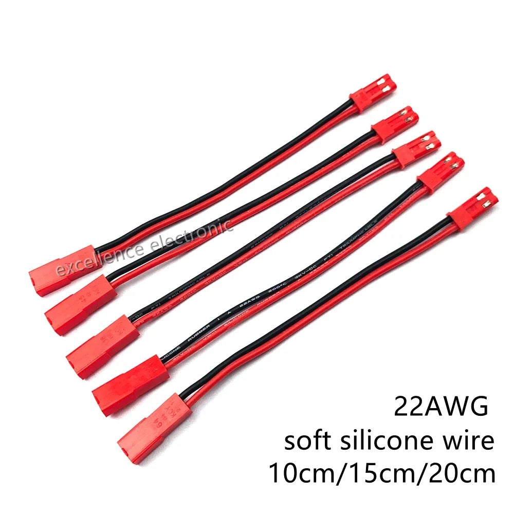 RC Model JST 2-Pin Male Female Connector Plug 22AWG Soft Silicone 2p