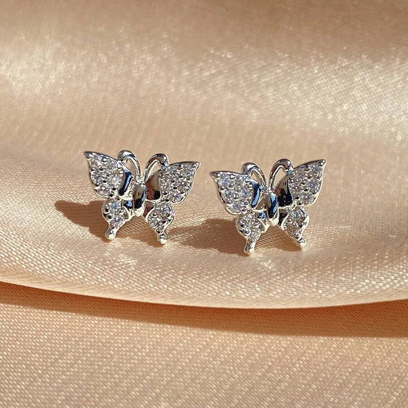 Huitan Butterfly Cubic Zirconia Stud Earrings for Women