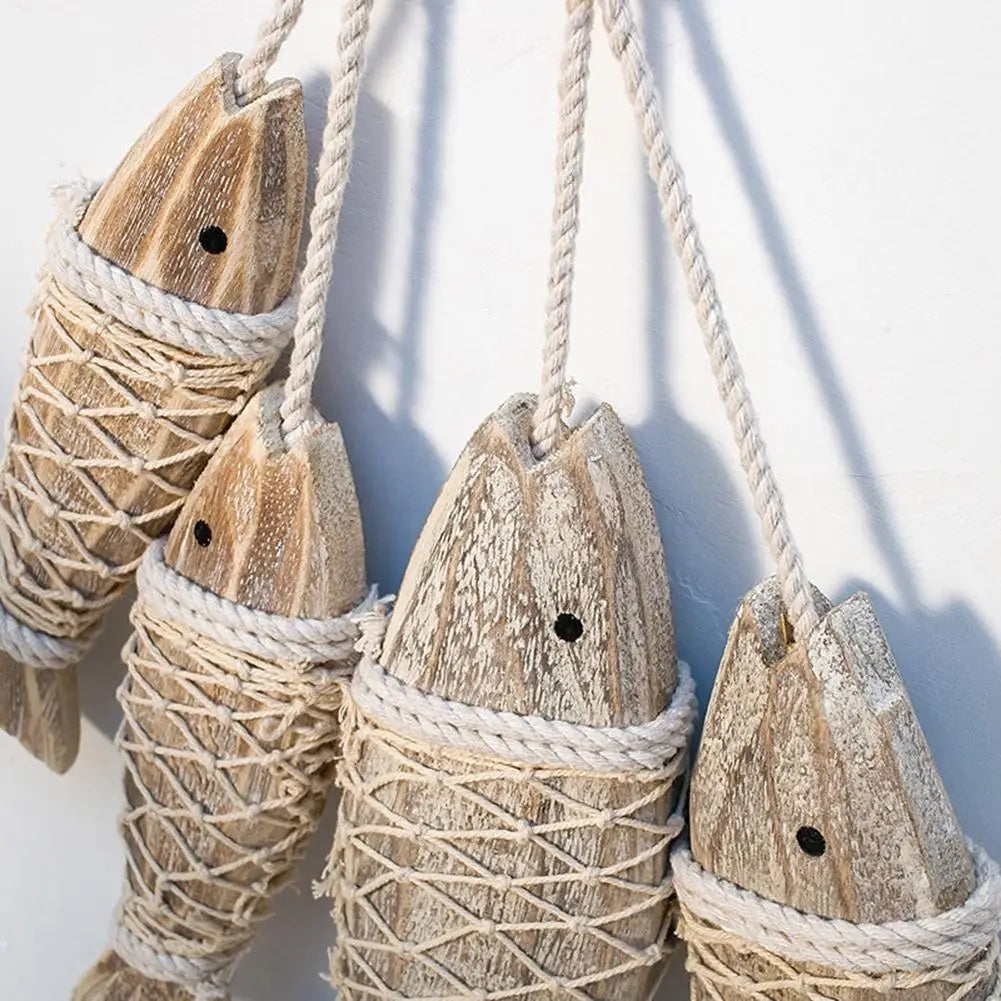 Hand-Carved Wood Fish Wall Sculpture – Nautical Decor Set of 2