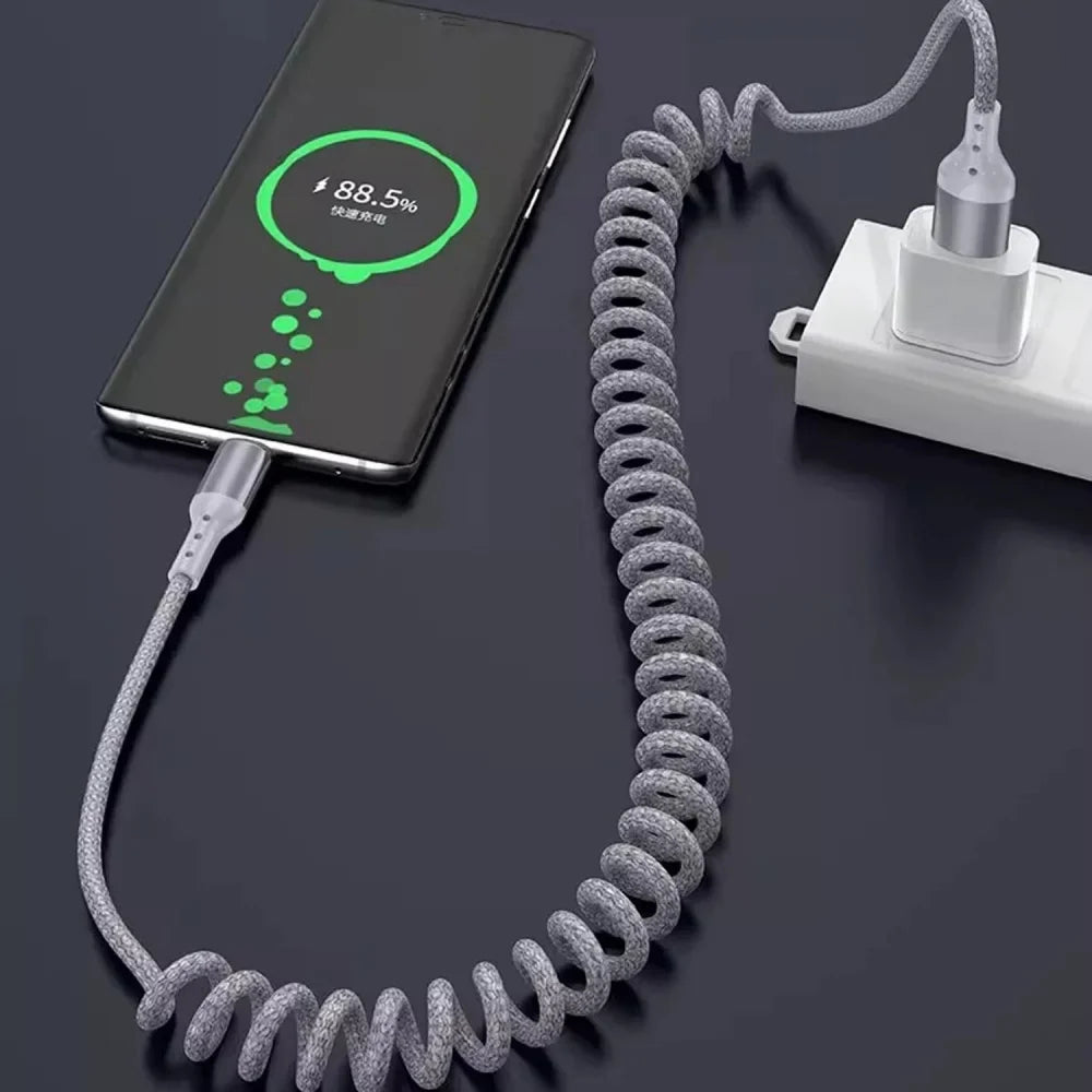 100W USB-C Retractable Spring Car Charger Cable | Fast Charge