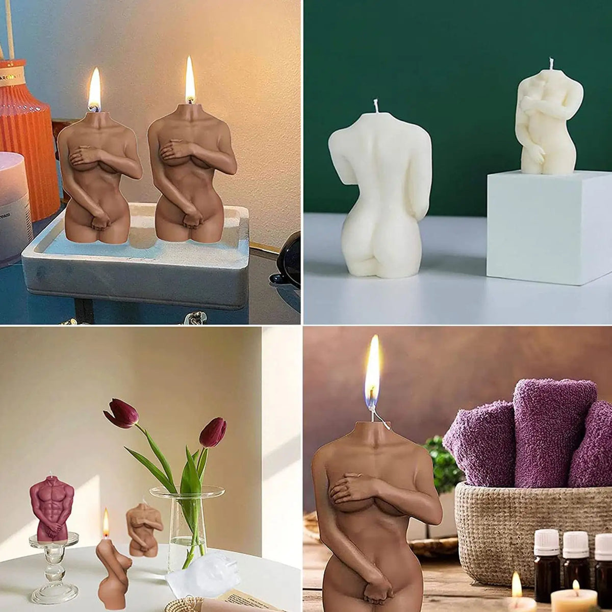 Male Body Candle Mold 3D Naked Shy Women Men Shape Mould Art Female