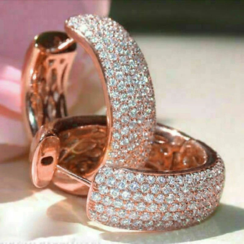 Huitan Rose Gold Hoop Earrings – Micro Pavé Cubic Zirconia