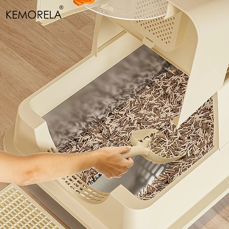 KEMORELA XL Stainless Steel Cat Litter Box – High-Sided + Scoop