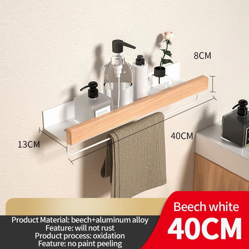 Wood & Aluminum Corner Shower Shelf | Wall-Mounted Organizer