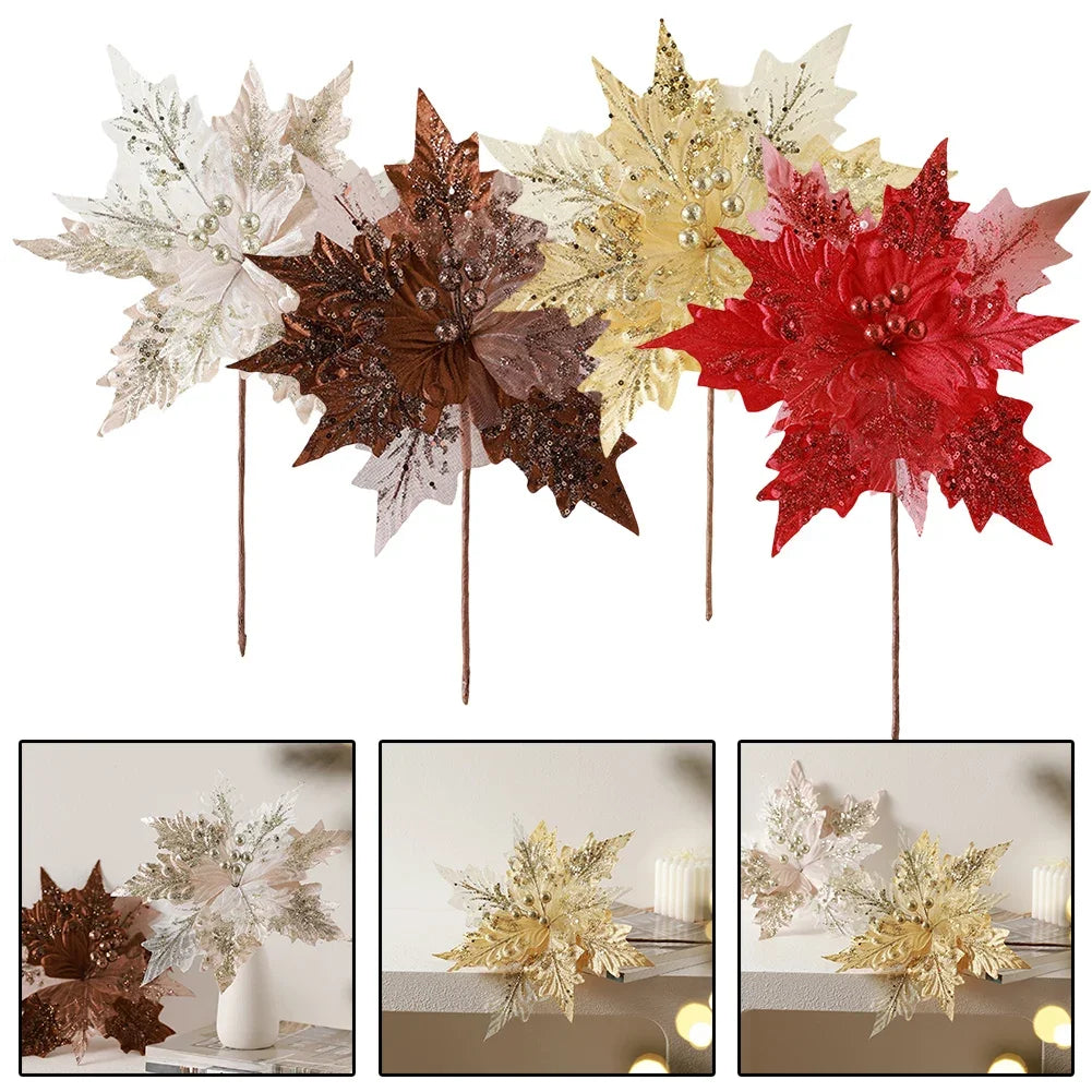 Glitter Simulated Christmas Flower Tree Decoration 30×35cm