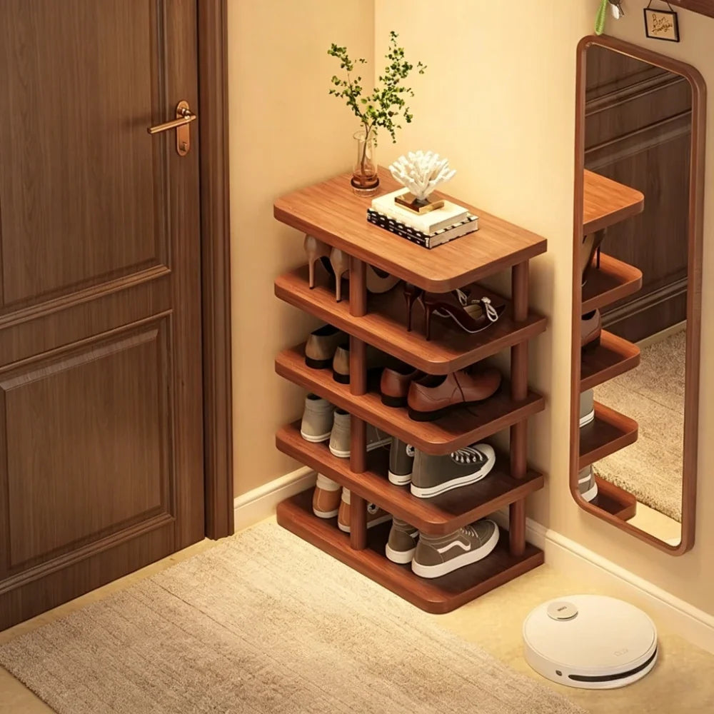 Multi-Tier Bamboo Shoe Rack – Narrow Entryway Floor Organizer