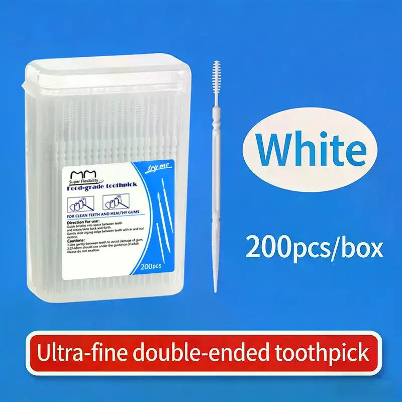 200pcs Disposable Floss Toothpick Brushes | Double-Head Dental Picks