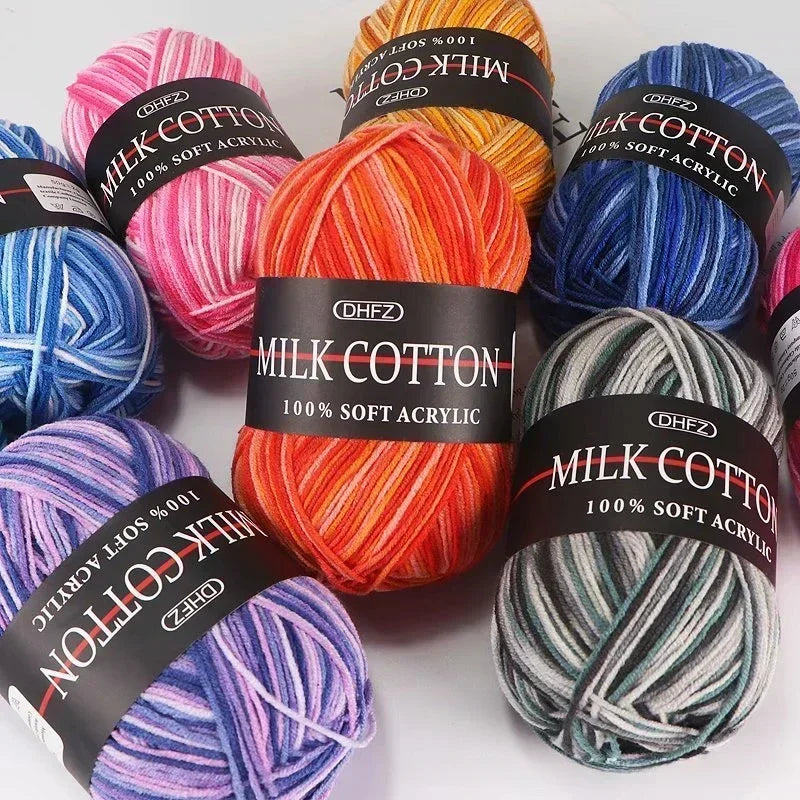 3 Strand Gradient Dyed Milk Cotton Yarn Soft Knitting Material Balls