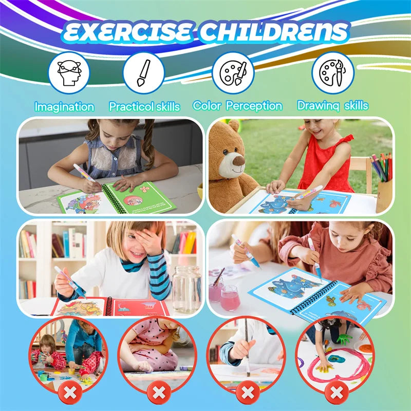Water Drawing Books Educational Toy Kids Toddlers Reusable Graffiti