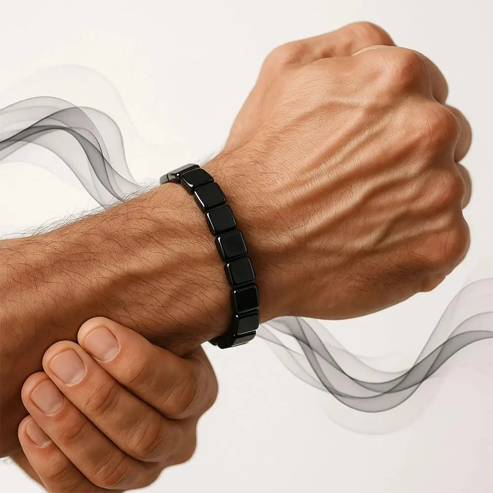 Hematite Black Obsidian Square Bead Stretch Bracelet | Men & Women