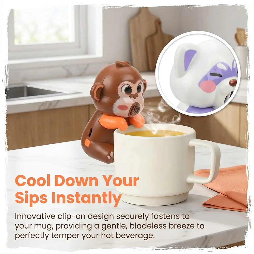 3-Speed Monkey Cup Fan – USB-C Rechargeable Cartoon Desk Fan