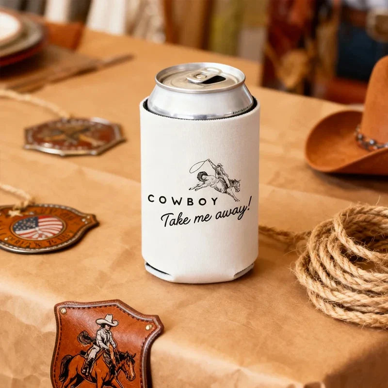 Cowboy Take Me Away Can Coolers – 4pc Bachelorette Favors