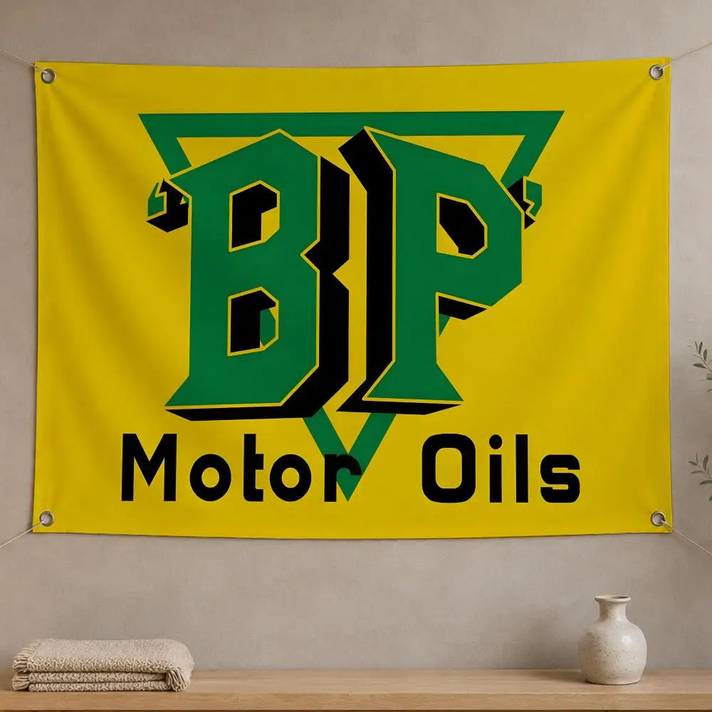 BP Motor Oil Flag Banner – Wall Hanging Automotive Décor
